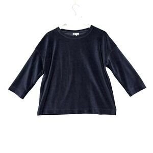 J Jill Shirt Womens MP Navy‎ Blue Velvet Ribbed Pure Jill Crew Neck 3/4 Sleeve